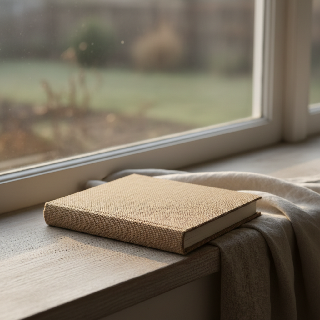 A notebook resting beside a quiet window in soft natural light